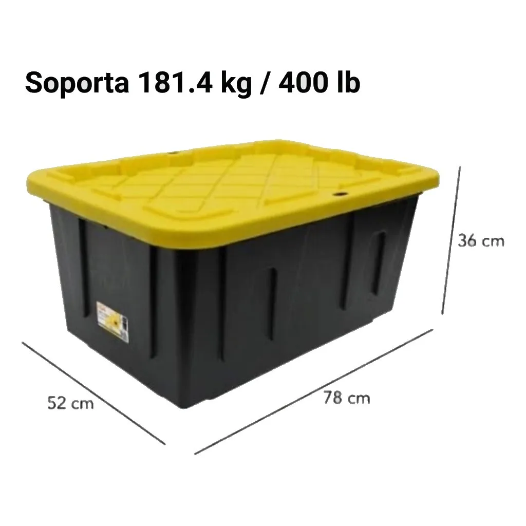 Medidas de la caja plástica: 78 × 52 × 36 cm y resistencia de 181.4 kg